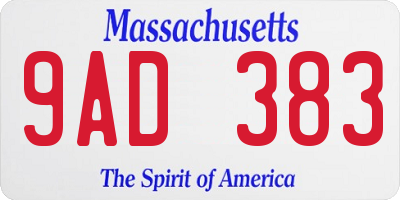 MA license plate 9AD383