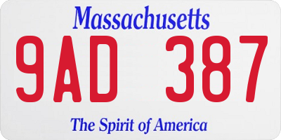 MA license plate 9AD387