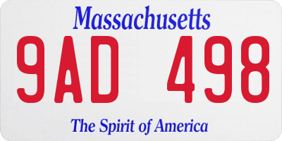 MA license plate 9AD498