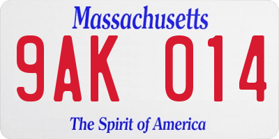 MA license plate 9AK014