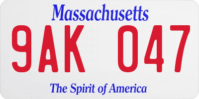 MA license plate 9AK047