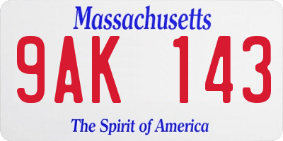 MA license plate 9AK143