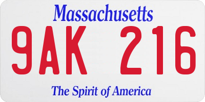 MA license plate 9AK216