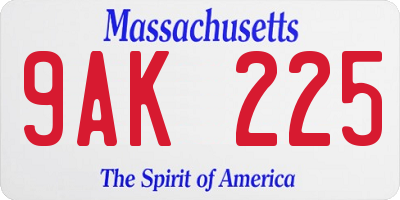 MA license plate 9AK225