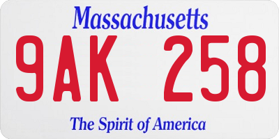 MA license plate 9AK258