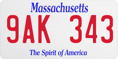 MA license plate 9AK343