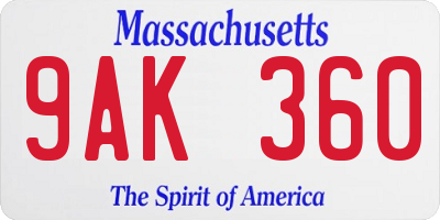 MA license plate 9AK360