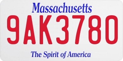 MA license plate 9AK3780
