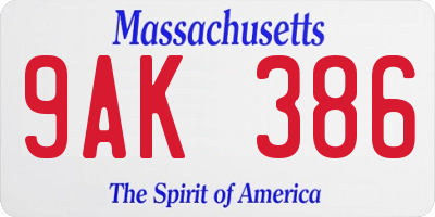 MA license plate 9AK386