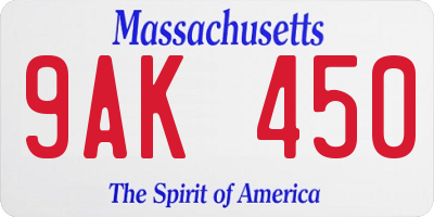 MA license plate 9AK450