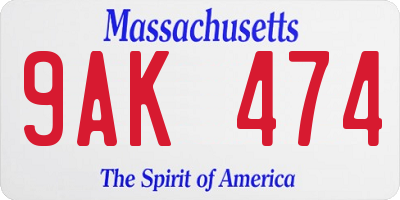 MA license plate 9AK474