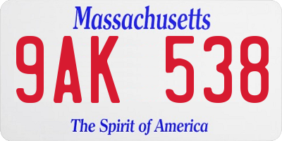 MA license plate 9AK538