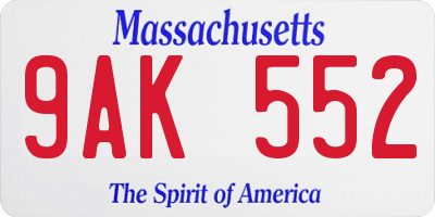 MA license plate 9AK552