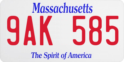 MA license plate 9AK585