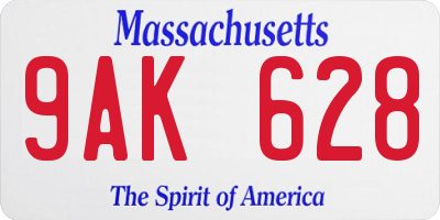 MA license plate 9AK628