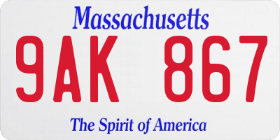 MA license plate 9AK867