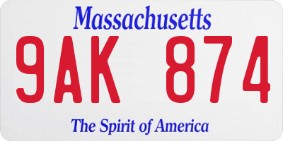 MA license plate 9AK874