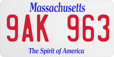 MA license plate 9AK963