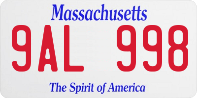 MA license plate 9AL998
