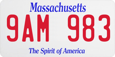 MA license plate 9AM983