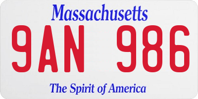 MA license plate 9AN986