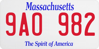 MA license plate 9AO982
