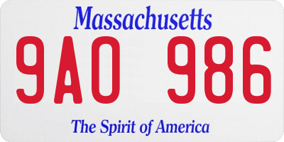 MA license plate 9AO986