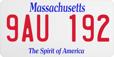 MA license plate 9AU192