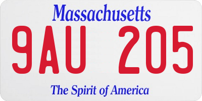 MA license plate 9AU205