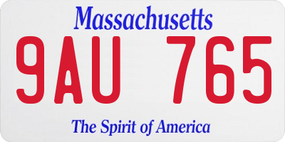 MA license plate 9AU765