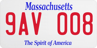 MA license plate 9AV008