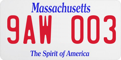MA license plate 9AW003