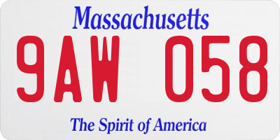 MA license plate 9AW058
