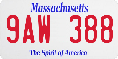 MA license plate 9AW388