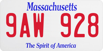 MA license plate 9AW928