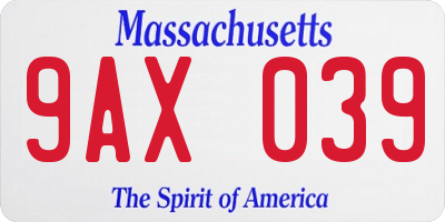 MA license plate 9AX039