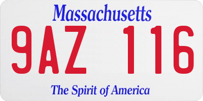 MA license plate 9AZ116