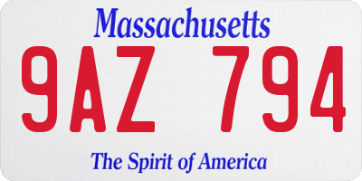 MA license plate 9AZ794