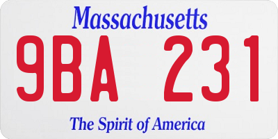 MA license plate 9BA231