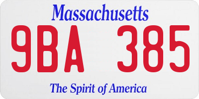 MA license plate 9BA385