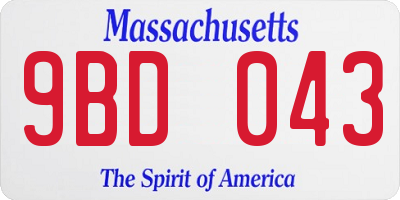 MA license plate 9BD043