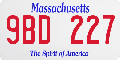 MA license plate 9BD227