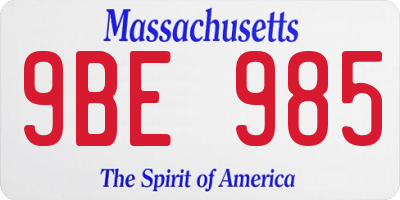 MA license plate 9BE985