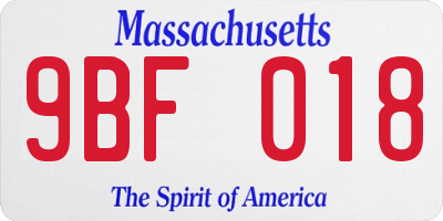 MA license plate 9BF018
