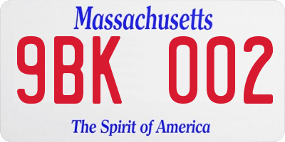 MA license plate 9BK002