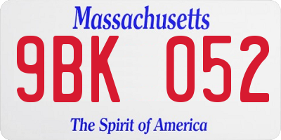 MA license plate 9BK052