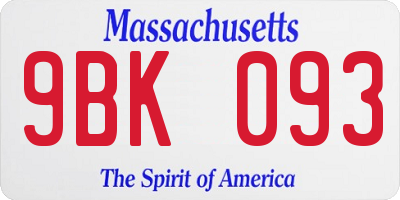 MA license plate 9BK093