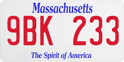 MA license plate 9BK233