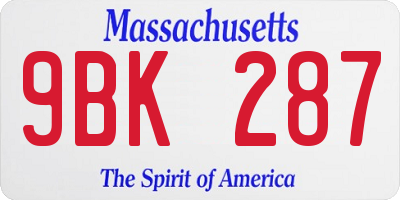 MA license plate 9BK287