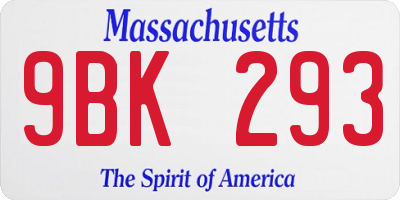 MA license plate 9BK293